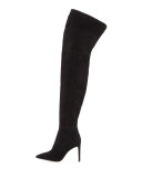 Bernadette Pointed-Toe Over-the-Knee Boot, Black