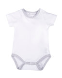 Short-Sleeve Stretch Jersey Playsuit, White/Gray, Size 3-9 Months