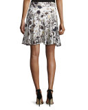 Brien Floral Stretch Silk Skirt, Eggshell/Black/Blue