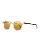 Gregory Peck Round Plastic Sunglasses, Clear/Tortoise