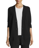 Double-Face Mesh-Panel Wool/Silk Cardigan