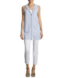 Zip-Front Hooded Jersey Vest, Dark Pearl 