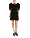 Crystal-Bow Half-Sleeve Dress, Black