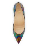 Pigalle Follies Iridescent 100mm Red Sole Pump, Black/Oil