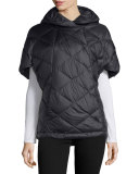 Hooded Down Zip-Front Capelet, Black