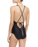 Gwen Scalloped Reversible One-Piece Swimsuit, Sterling
