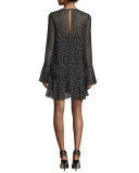 Marah Star-Print Silk Dress, Black/Ivory