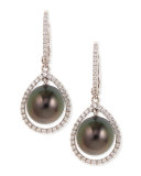 18k Gray South Sea Pearl & Diamond Halo Earrings