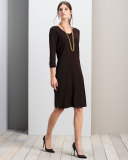 3/4-Sleeve V-Neck Dress, Plus Size