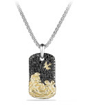 18k Gold Waves & Pave Tag Necklace, Black
