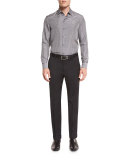 Stretch-Cotton Flat-Front Trousers, Black