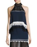 Tiered Fringe Sleeveless Silk Top