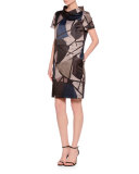 Audrey Funnel-Neck Delaunay-Print Dress, Navy