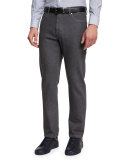Five-Pocket Regular-Fit Stretch-Denim Jeans, Gray