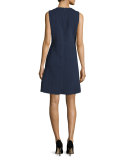Sleeveless Textured A-Line Dress, Navy