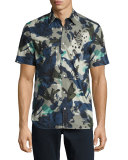 Evertons Graffiti Camouflage Short-Sleeve Sport Shirt, Navy
