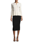 Lace-Sleeve Peplum Cardigan, Vanilla