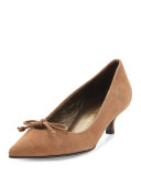 Lopanache Suede Kitten-Heel Pump, Nutmeg