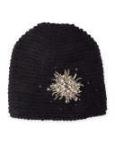 Embellished Starburst Beanie Hat, Black