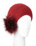 Cashmere Pompom Beanie, Red