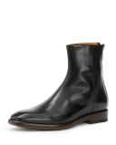 Wright Back-Zip Leather Boot, Black
