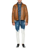 Distressed Button-Down Jean Jacket, Blue
