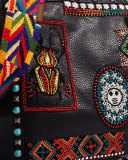 Rockstud Rolling Medium Beaded-Patch Tote Bag, Black/Multi