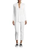 Roxanne Raw-Edge Ankle Skinny Jeans, White
