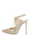 Crystal-Embellished Tie-Front 115mm Pump, Nude