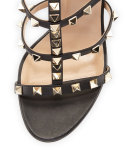 Rockstud Leather T-Strap 105mm Sandal, Nero
