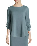 Long-Sleeve Silk/Cotton Interlock Boxy Top