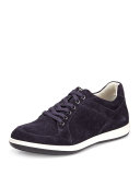 Perforated Suede Low-Top Sneaker, Blue