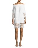 Plage et Ville Off-the-Shoulder Lace-Trim Dress, White