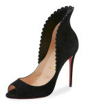 Pijonina Scalloped 100mm Red Sole Pump, Black