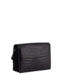 Crocodile 3/4-Flap Shoulder Bag, Black