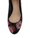 Clara Embroidered Suede Ankle-Tie Pump, Black Floral