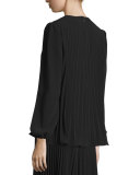 Long-Sleeve Plisse Top, Black
