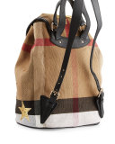 Kids' Check & Embellished Star Backpack, Black/Tan
