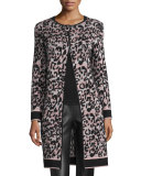 Metallic Animal-Print Long Coat, Blush