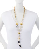 Striped Horn Pendant Necklace, White/Black
