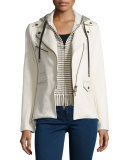 Stretch Jacket w/ Striped Hoodie Dickey, Ecru