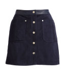 Siggy Snap-Front Suede Skirt, Navy