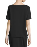 Short-Sleeve Ponte Dolman-Sleeve Top, Black