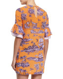 Short-Sleeve Pirate-Print Mini Dress, Orange