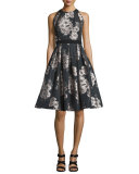 Sleeveless Floral Jacquard Party Dress 