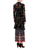 Floral Chinoiserie Cropped Pants, Black/Multi