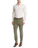 Stretch-Cotton Flat-Front Pants, Olive