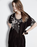 Oasis Short-Sleeve Embroidered Tunic, Dark Cocoa