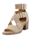 Madrid City Suede Crisscross Sandal, Warm Gray