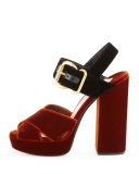 Bicolor Velvet Platform Sandal, Black/Brown